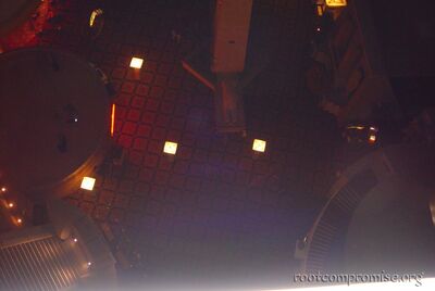 looking down.