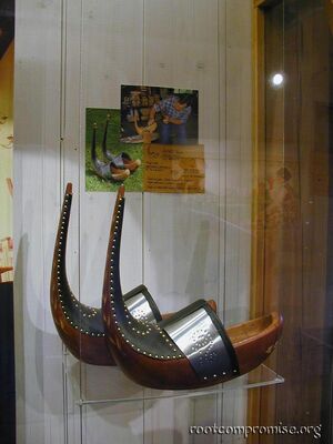 Inside the wooden shoe factory.  Now these are what I call wooden shoes!!