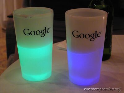 A better shot of the glowing Google cups.