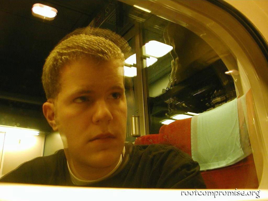 Self-Portrait in the reflection of the train.