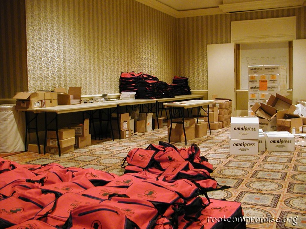 making the delegate bags.