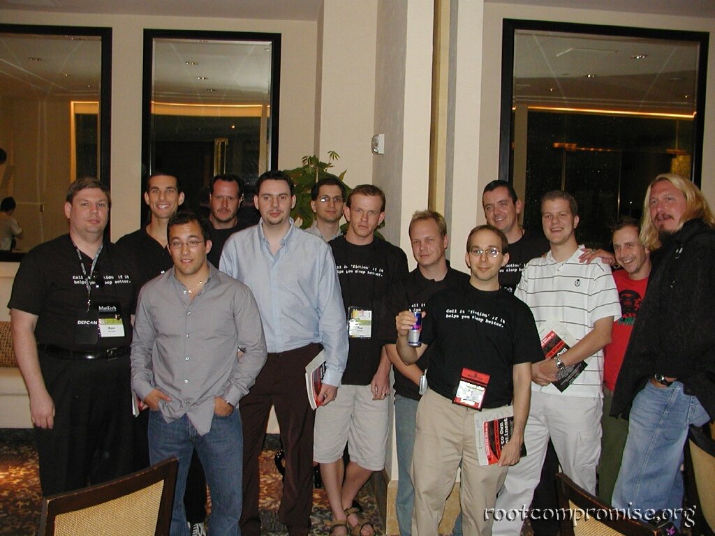 Left to Right: Ryan Russell (Blue Boar), Joe Grand (Kingpin), James Foster, Mark Burnett, Tom Parker, Jeff Moss (Dark Tangent),