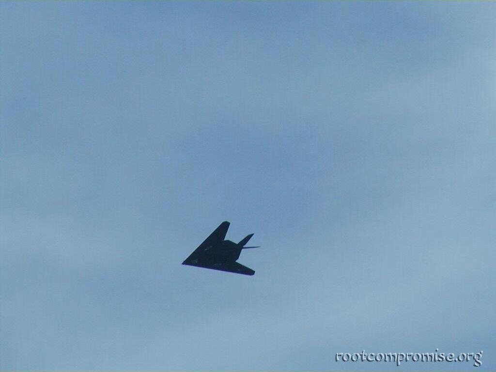 An F-117 over Nellis AFB.
